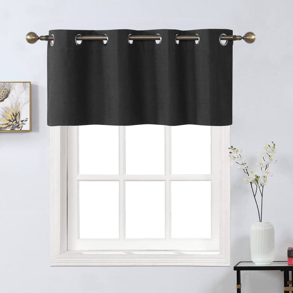 Grommet Blackout Curtain Valance Window Topper, Short Cafe Valence, Set of 2, 54 W X 18 L Inch, Black
