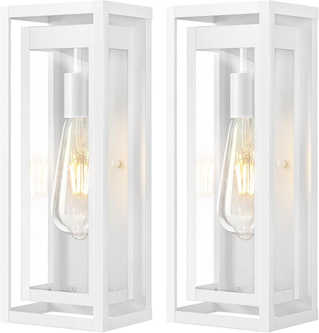15" Large Outdoor Wall Lights, 2 Pack White Outdoor Light Fixtures, Modern Waterproof Exterior Lighting Sconces with Clear Glass Shade for Front Door, Porch, Garage A123-B0D9VSZHT5