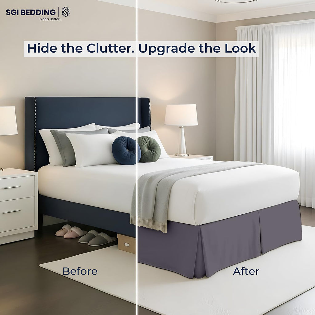 21 inch Drop Bed Skirt Full Size - Platform Style with Secure Fit, Classic Tailored Look, Elegant Pleated Style Dust