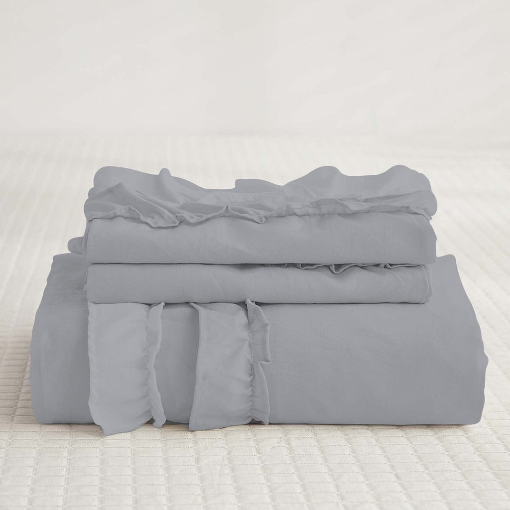 Luxurious 3 Piece Double Ruffle Duvet Cover with Zipper Closure, 100% Egyptian Cotton, 1000 Thread Cotton (Super King