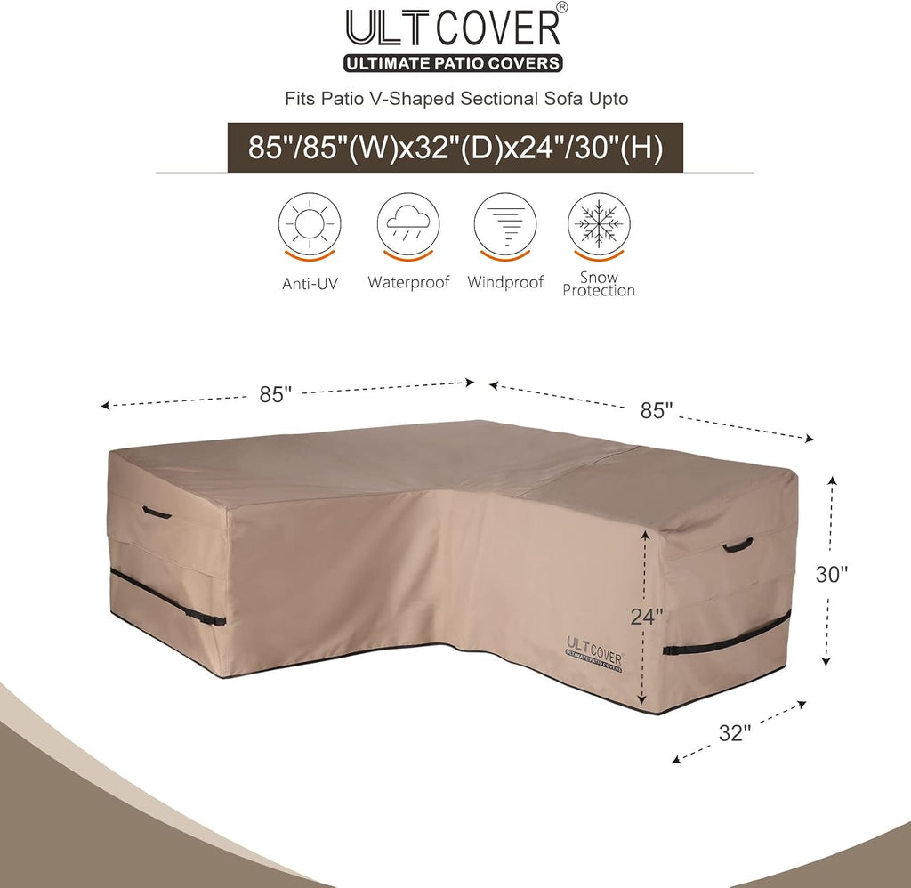 Patio V-Shaped Sofa Cover Waterproof for 5-Seater Outdoor Sectional Furniture Couch 85 inch Wide