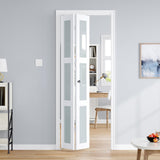 Bifold Doors for 32"×80-3/4" Opening, Preassembled White Frosted Glass Folding Barn Door, Sliding In