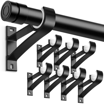 8 Pack Curtain Rod Bracket, 1 Inch Heavy Duty Holder Black Drapery Single Hooks for Wall