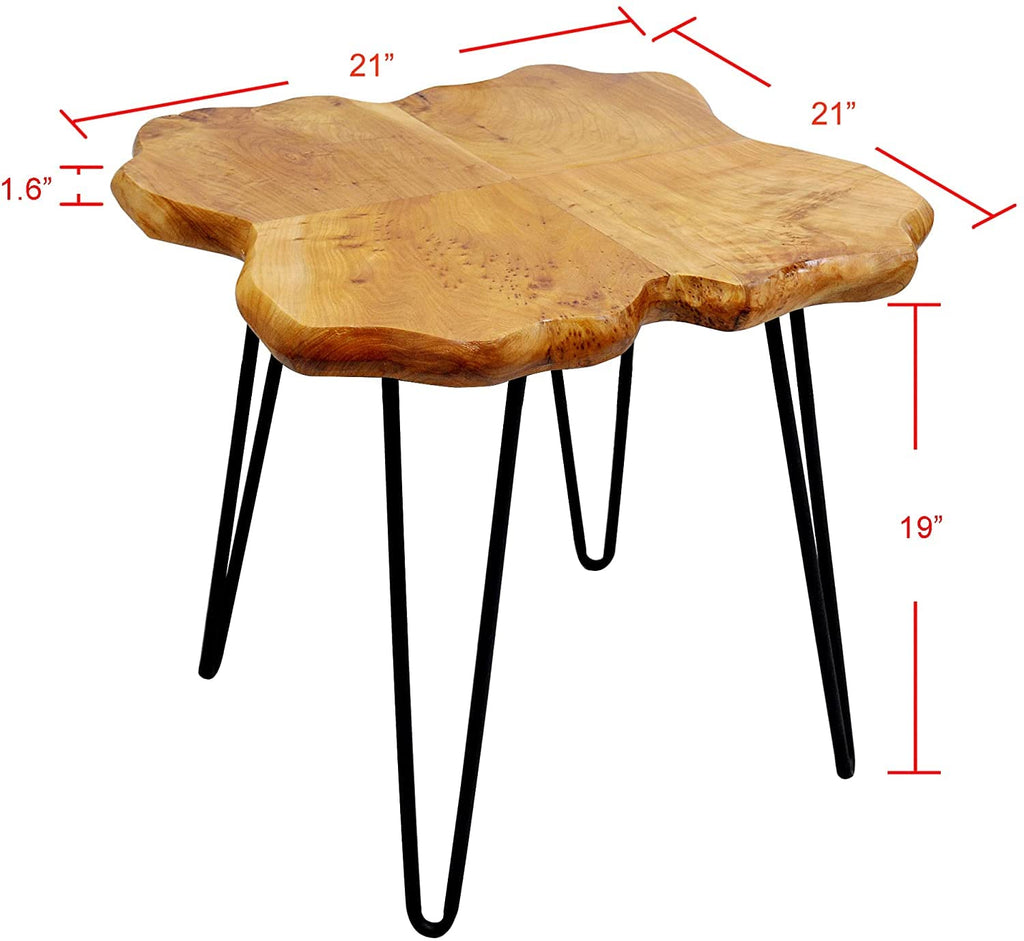 Cedar Natural Wood Live Edge Coffee Table 21" x 21" x 21" H Accent Vintage Wooden Side Tables Solid Rustic Plant