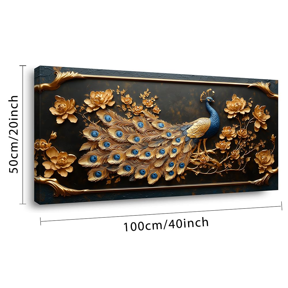 Pretty Peacock Wall Art Office Gold Country Rustic Retro Asian Canvas Painting Prints Golden Vintage Elegant Peackock