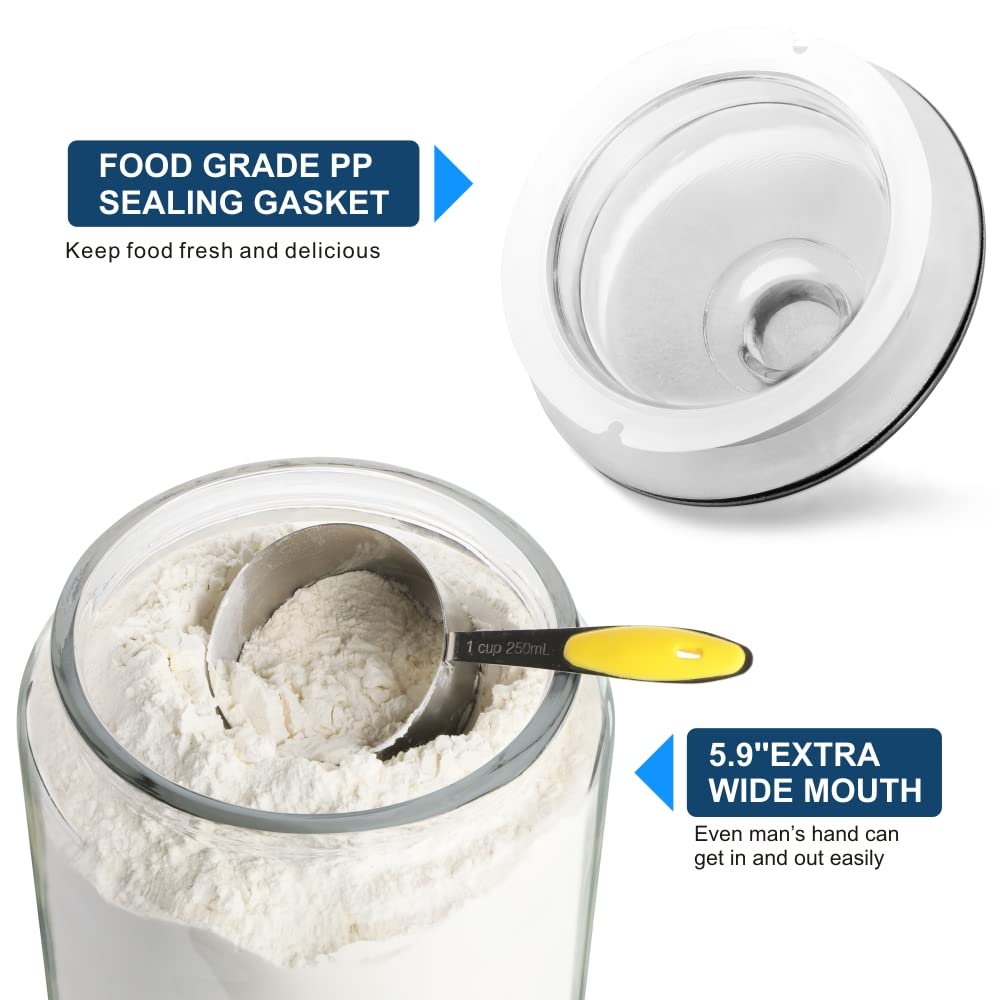 1.5 Gallon Glass Canisters with Airtight Lids, 2 Pack Flour & Cookie Jars