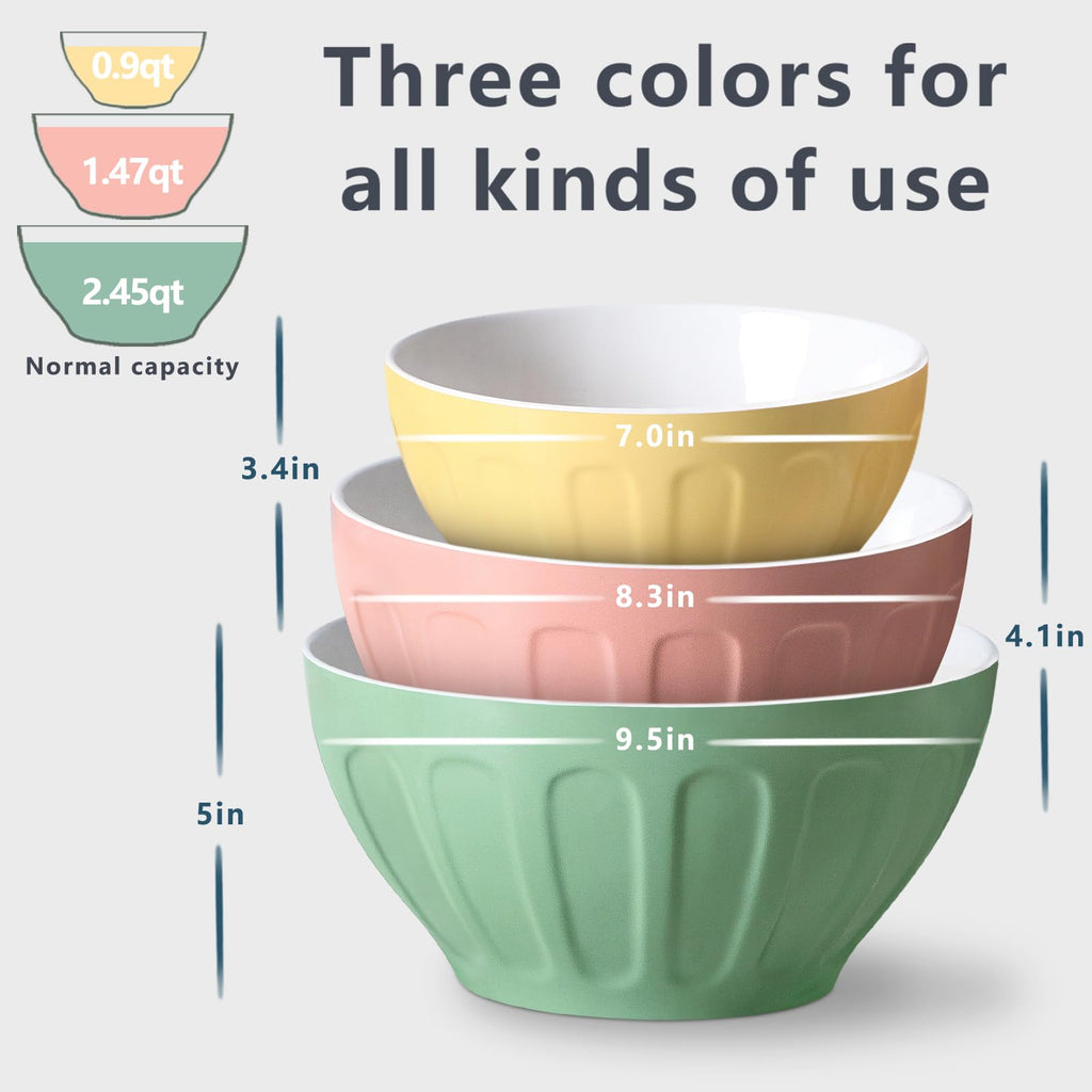Ceramic Mixing Bowls Set of 3, Large Nesting Bowls for Serving/Baking/Prepping, Housewarming & Wedding Gift, Oven