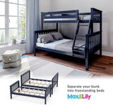 Bunk Bed Twin Over Full with Ladder, Solid Wood Platform Bed Frame with Ladder for Kids, 14" Safety Guardrails