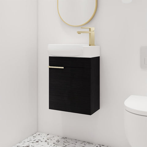 16-Inch Floating Bathroom Vanity with Sink – Wall-Mounted Single Sink Cabinet with Soft-Close Door and White Ceramic Top for Small Spaces