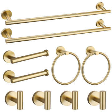 Brushed Gold Towel Bar Set 10 Pieces Bathroom Hardware Accessories Set Towel Rack Set Stainless Steel Toilet