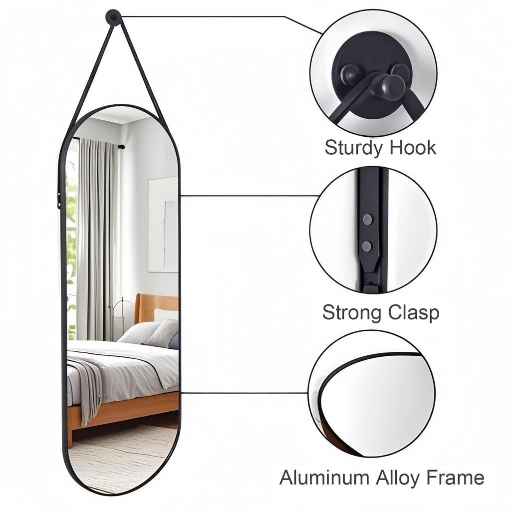 48"x16" Full Length, Oval Wall Leather Strap, Black