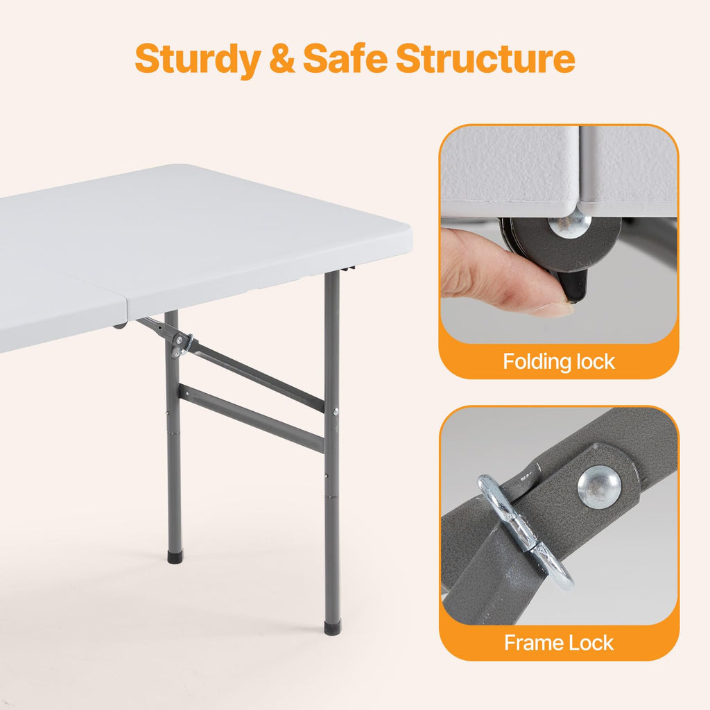 4 FT Foldable Table, Heavy Duty Folding Table Easy to Fold Store