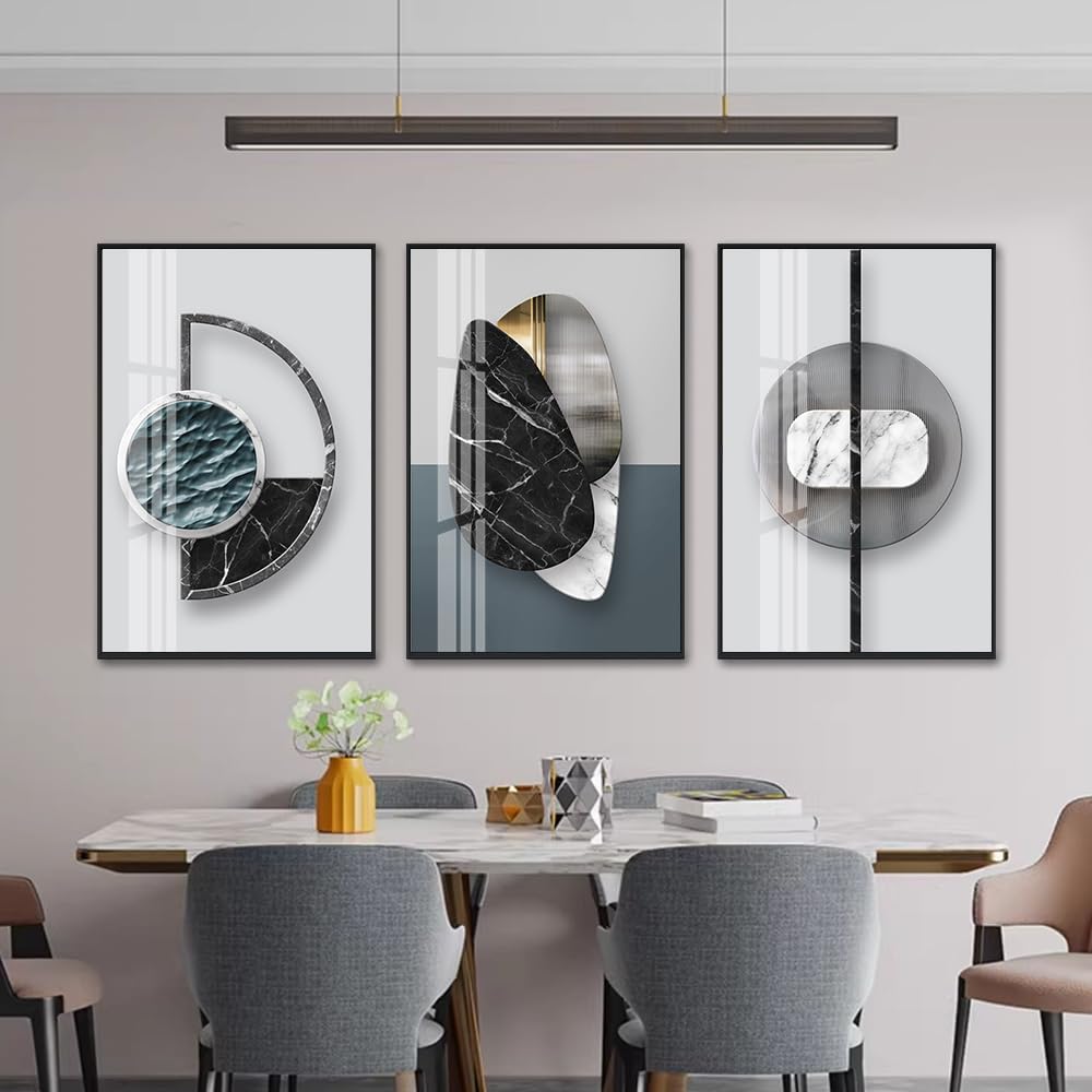 3Pcs Abstract Marble Geometric Crystal Surface Framed Canvas Wall Art