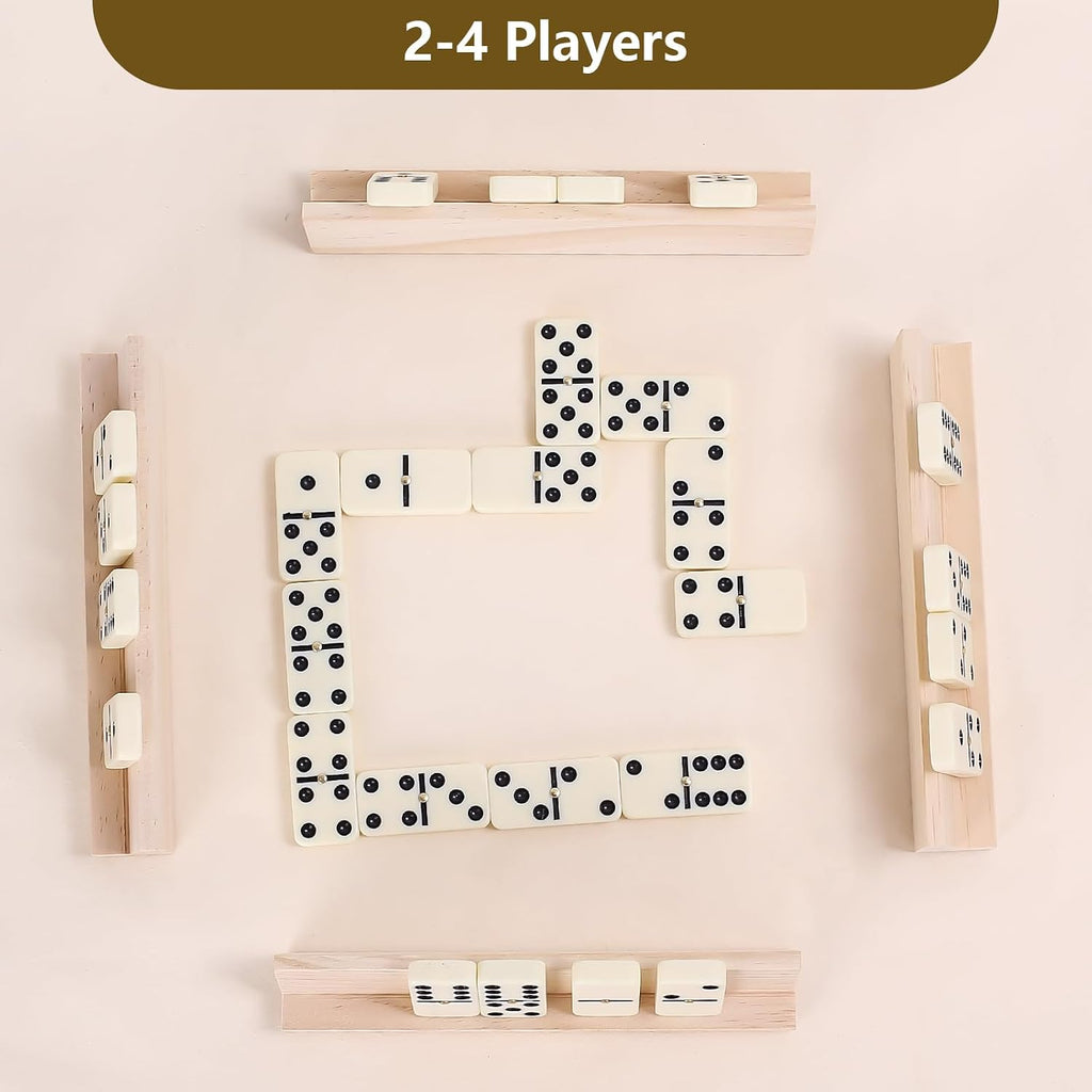 Dominoes and Tic Tac Toe Game Set, 28 Tiles Dominos with 4 Wooden Racks, Wood Tic Tac Toe Classic Board Games