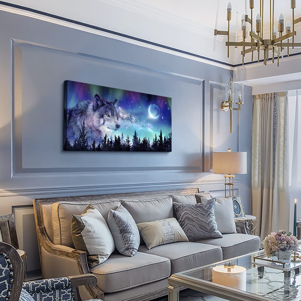 Canvas Wall Art Large Wall Decor Paintings Modern Family Wall Decorations Abstract Aurora Scenery Canvas Art Wolf