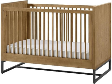 Wood Contemporary Classic Crib, Natural Oak Finish, Hardwood Construction, Steel Spring Mattress Support with 3