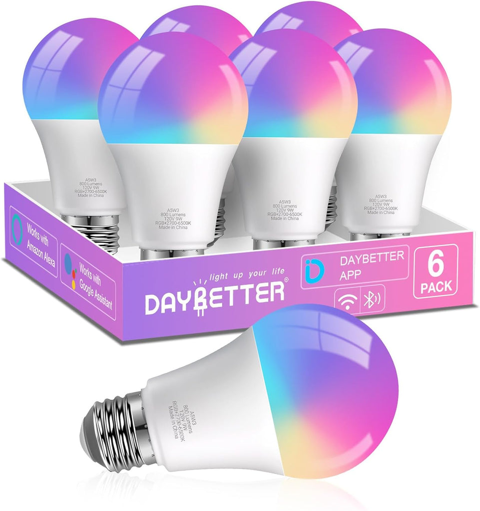 Smart Light Bulbs, RGBCW Color Changing Smart Bulb Compatible with Alexa & Google Home,Preset Scene, Music Sync, A19