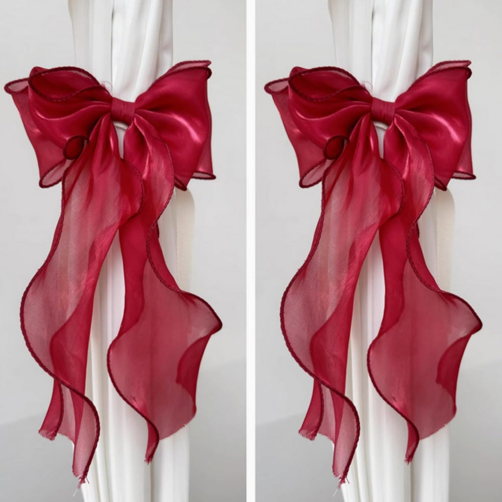 2 Pack French Silky Bow Curtain Tiebacks, Elegant Lace Ribbon for Curtains Decorative Rope Accessories Home Décor
