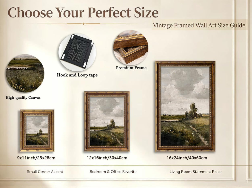 Vintage Gold Framed Rustic Landscape Wall Art Nature Landscape Canvas Wall Decor Cottagecore Poster Artwork Picture