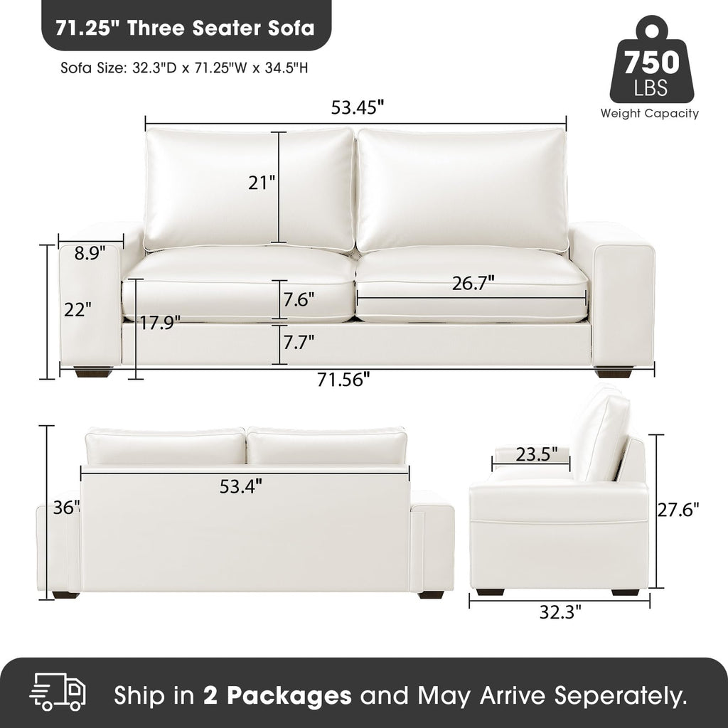 71.25" Faux Leather Loveseat Sofa Couch, White