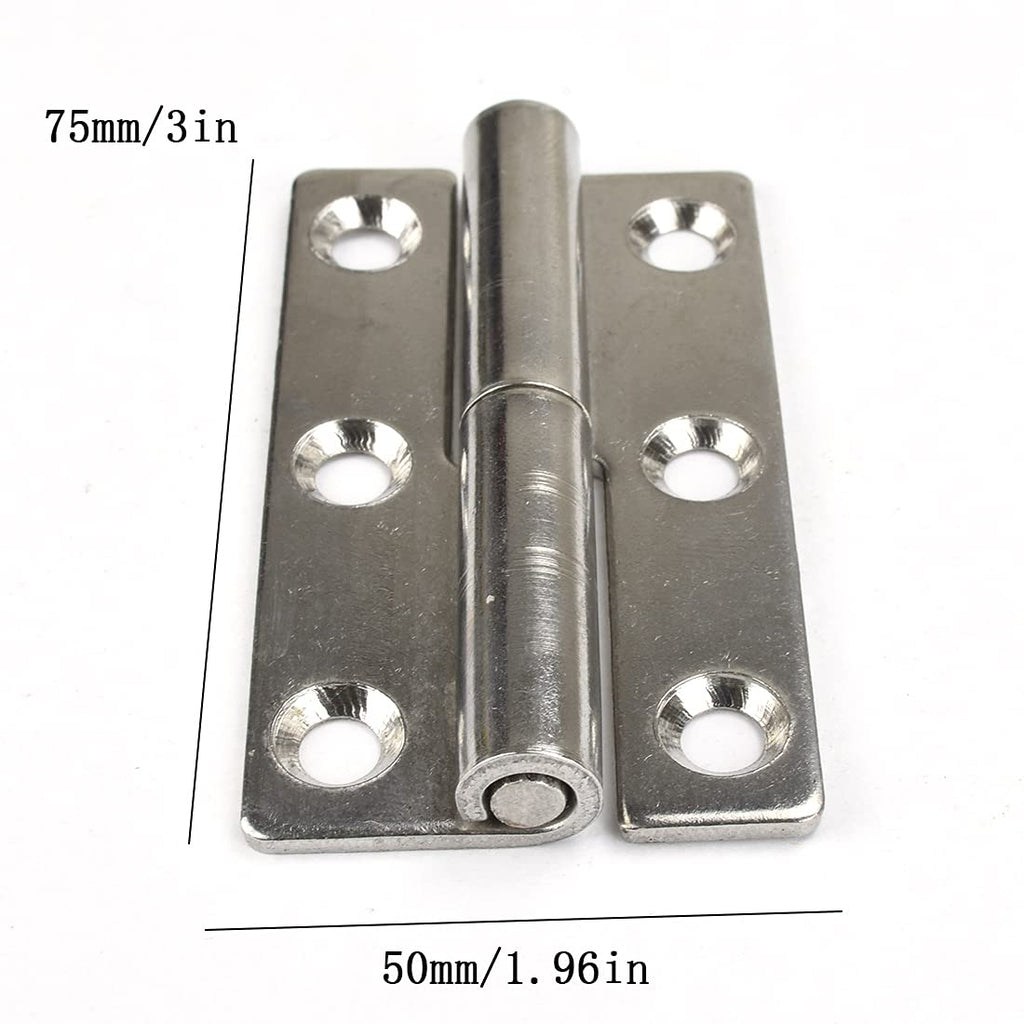 2pcs Lift Off Hinges Small Slip Joint Stainless Flag Hinge-Lift Off Left Handed Lid Door - 3-inch Long 6 Holes Lift