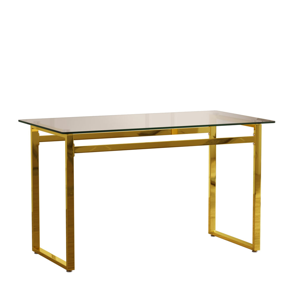 51" Modern Minimalist Rectangular Glass Dining Table for 4-6 with 0.31" Tempered Glass Tabletop and Chrome Metal