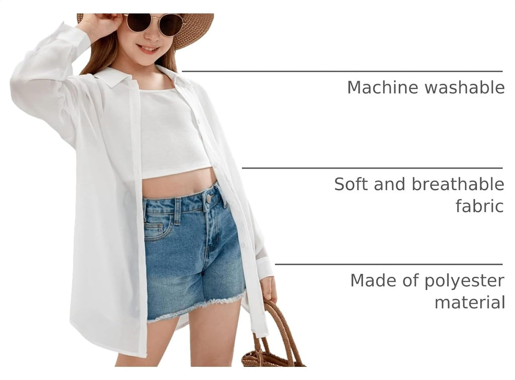 Girl's Sheer Button Down Shirt Oversized See Through Tops