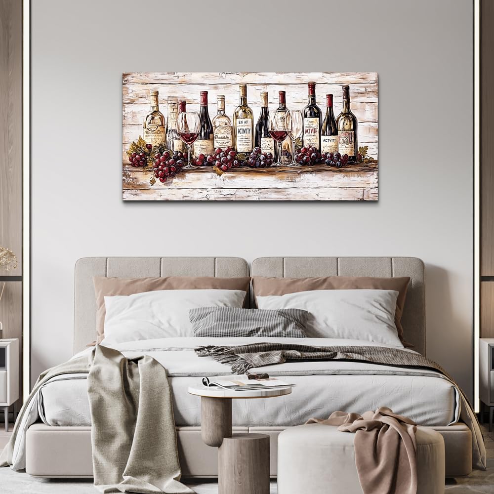Canvas Wall Art Wall Decor Kitchen Wall Decorations Wine Bottle Painting Farmhouse Pictures Artwork Room Aesthetic