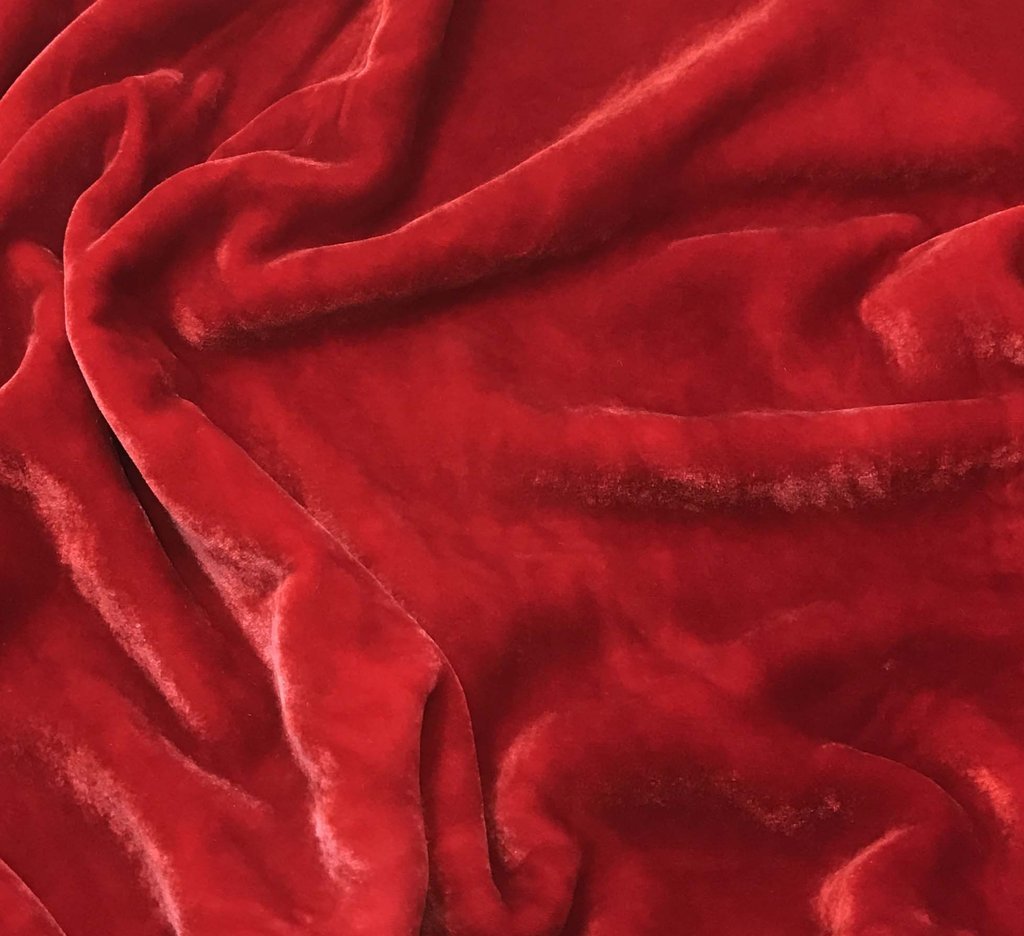 Hand Dyed Silk Velvet Fabric -Fat 1/4 18"x22"- (Scarlet Red)