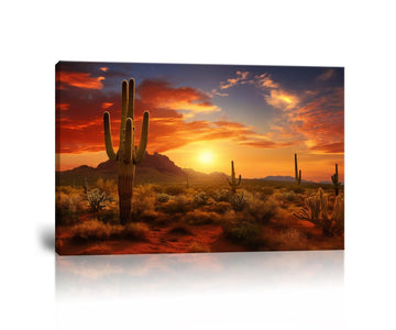 Superstition Mountains Sunset Canvas Wall Art Arizona Western Desert Cactus Wall Decor Nature Landscape Pictures Wall