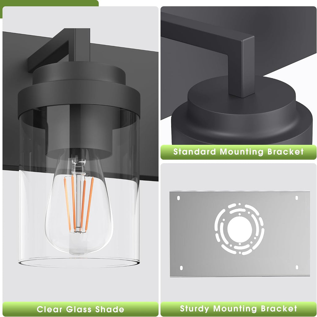 Bathroom Vanity Light, 3 Light Matte Black Vanity Lights with Clear Glass Shade, 22in Modern Wall Sconces, Bathroom