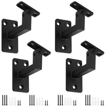 Adjustable Handrail Bracket, 3" Heavy Duty Swivel Hand Rail Bracket for Stair Railing Staircase, Matte Black (4 Pack)