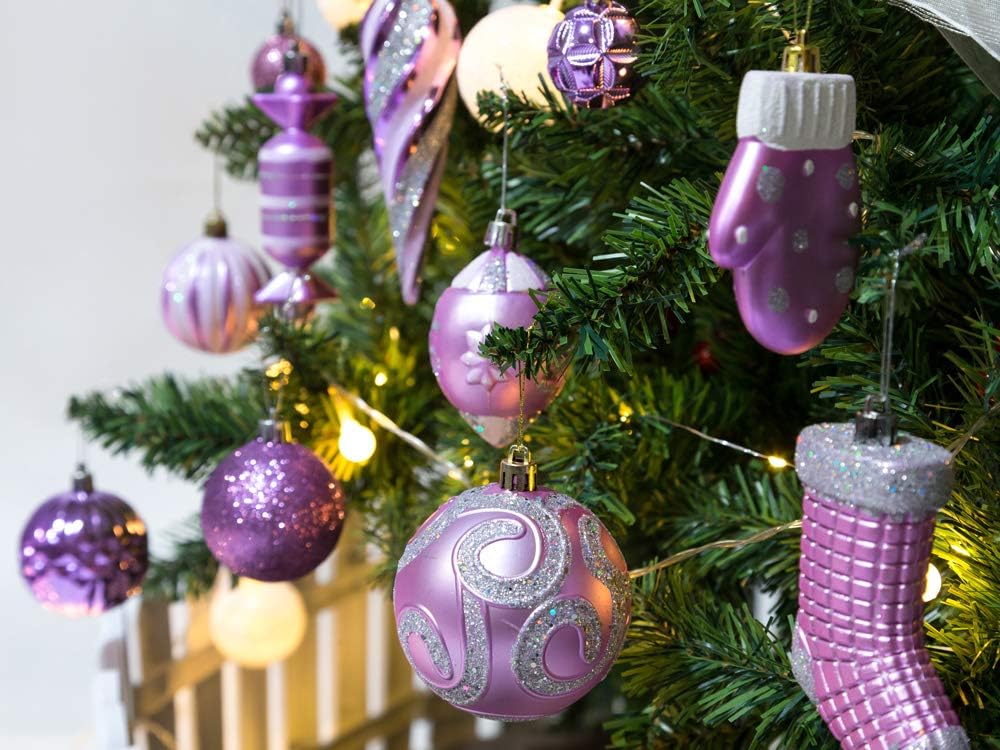 81ct Christmas Ball Ornaments Holiday Tree Decorations in a Reusable Hand-Help Gift Box for Xmas Tree Decor(Light