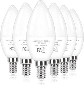 E12 Candelabra LED Light Bulbs 60W Equivalent, 5000K 6W 450 Lumens Chandelier Light Bulb, Daylight White LED Ceiling