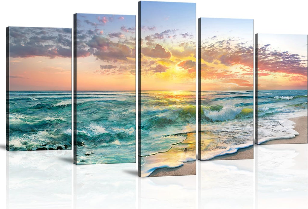 5 Piece Beach Canvas Wall art Landscape Art Canvas Wall Art Beach Decor Wall Art Sunset Nature Landscape Picture