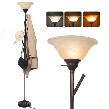 Standing Tall Lamp with Standing Coat Rack Tree, Torchiere Floor Lamps with 6 Hooks, Coat Rack Lamp Special, Corner