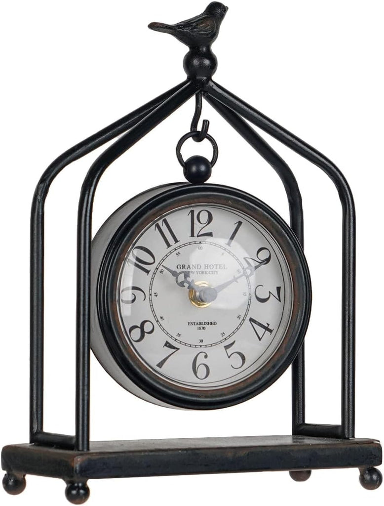 DESIGN 7.5'' x 10'' Mantel Clock Iron Tower Frame, Creative Bird Ornament Tabletop Clock