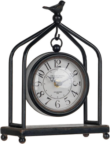 DESIGN 7.5'' x 10'' Mantel Clock Iron Tower Frame, Creative Bird Ornament Tabletop Clock