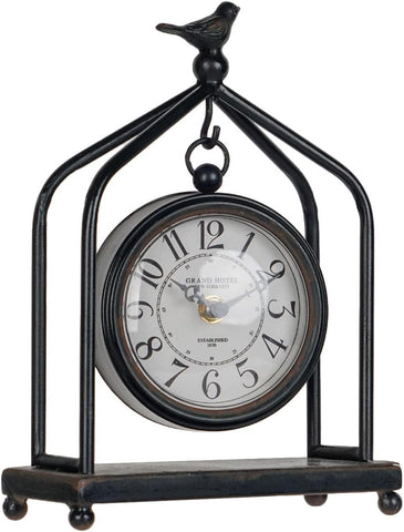 SOFFEE DESIGN 7.5'' x 10'' Mantel Clock Iron Tower Frame, Creative Bird Ornament Tabletop Clock
