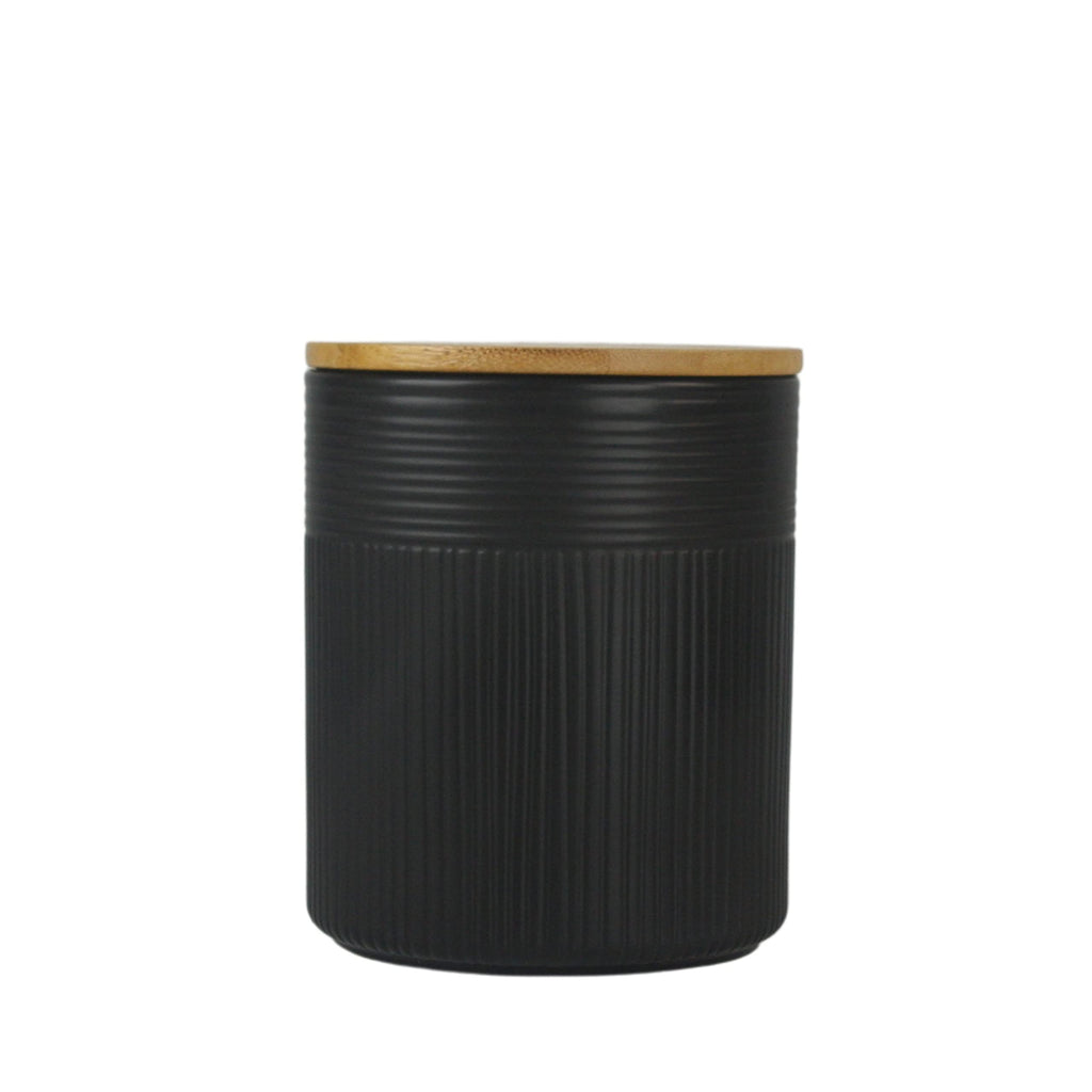 Luca Matte Black Embossed Ceramic Kitchen Canister Set, Set of 3, Bamboo Lids