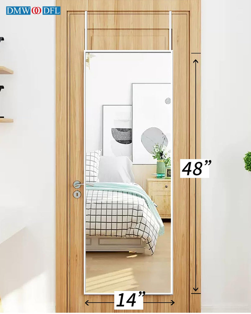 48x14 Over Door Full Length Mirror No Drill Hanging Silver White