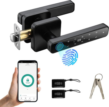 Smart Door Knob with Key & Keypad, Biometric Fingerprint Door Lock
