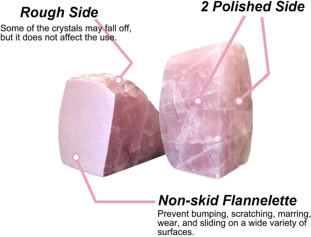 Rose Quartz Bookends Pink Crystal Decorative Book Ends Office Home Decor Small 1 Pair 2-3 Lbs