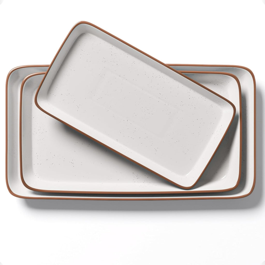 Ceramic Serving Platter Set of 3, Rectangular Plates, 16, 14, 12 inches | Thick Durable Ceramic, Stackable