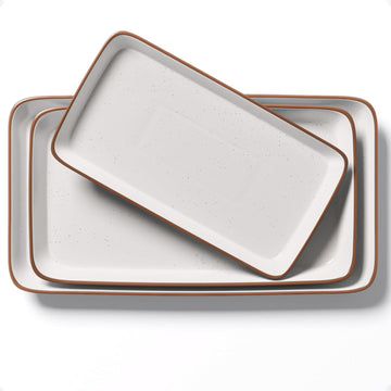 Ceramic Serving Platter Set of 3, Rectangular Plates, 16, 14, 12 inches | Thick Durable Ceramic, Stackable