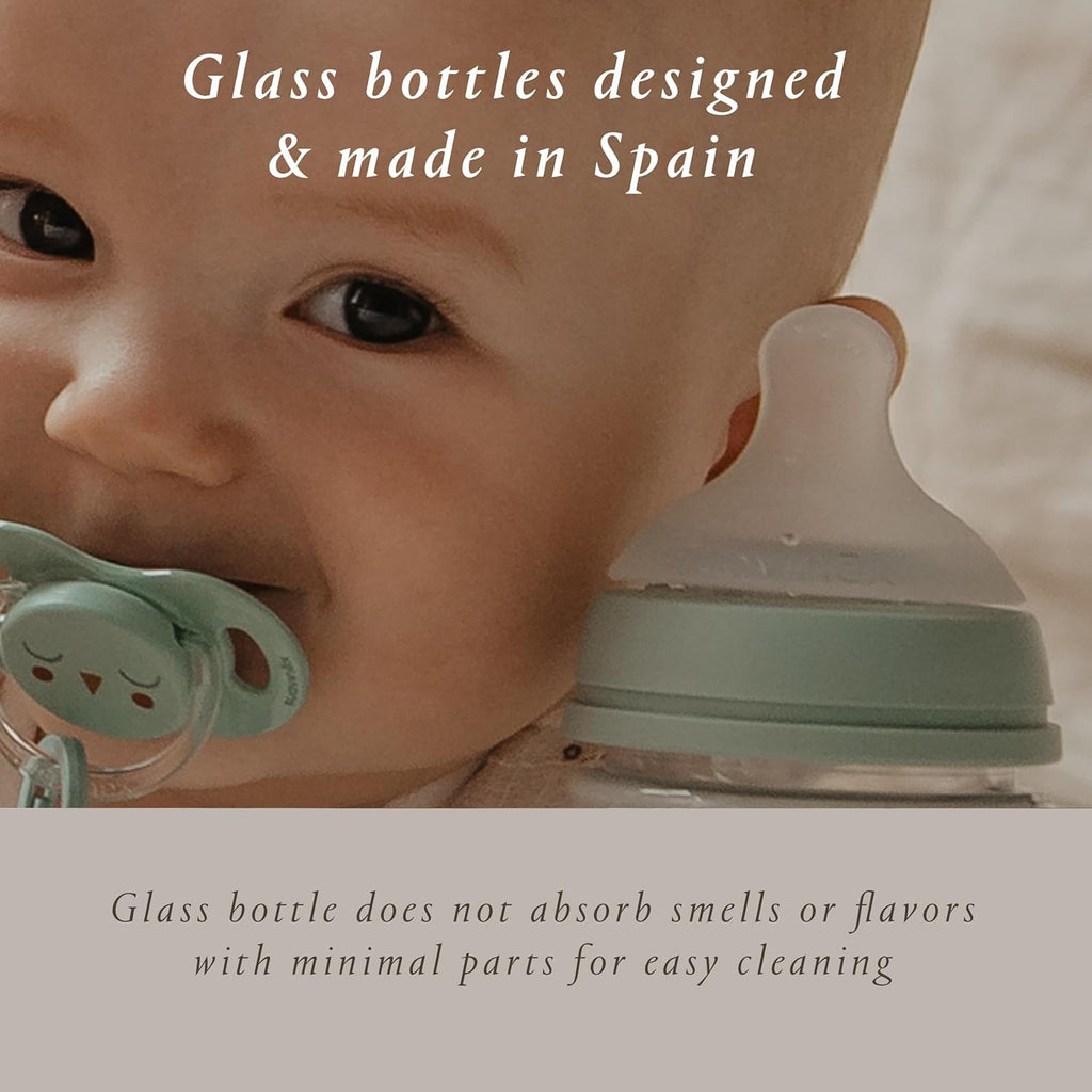 Bonhomia Glass Baby Bottle with SX PRO Silicone Nipple, Anti Colic Baby Bottles, Baby Bottles for Breastfed Babies, 2