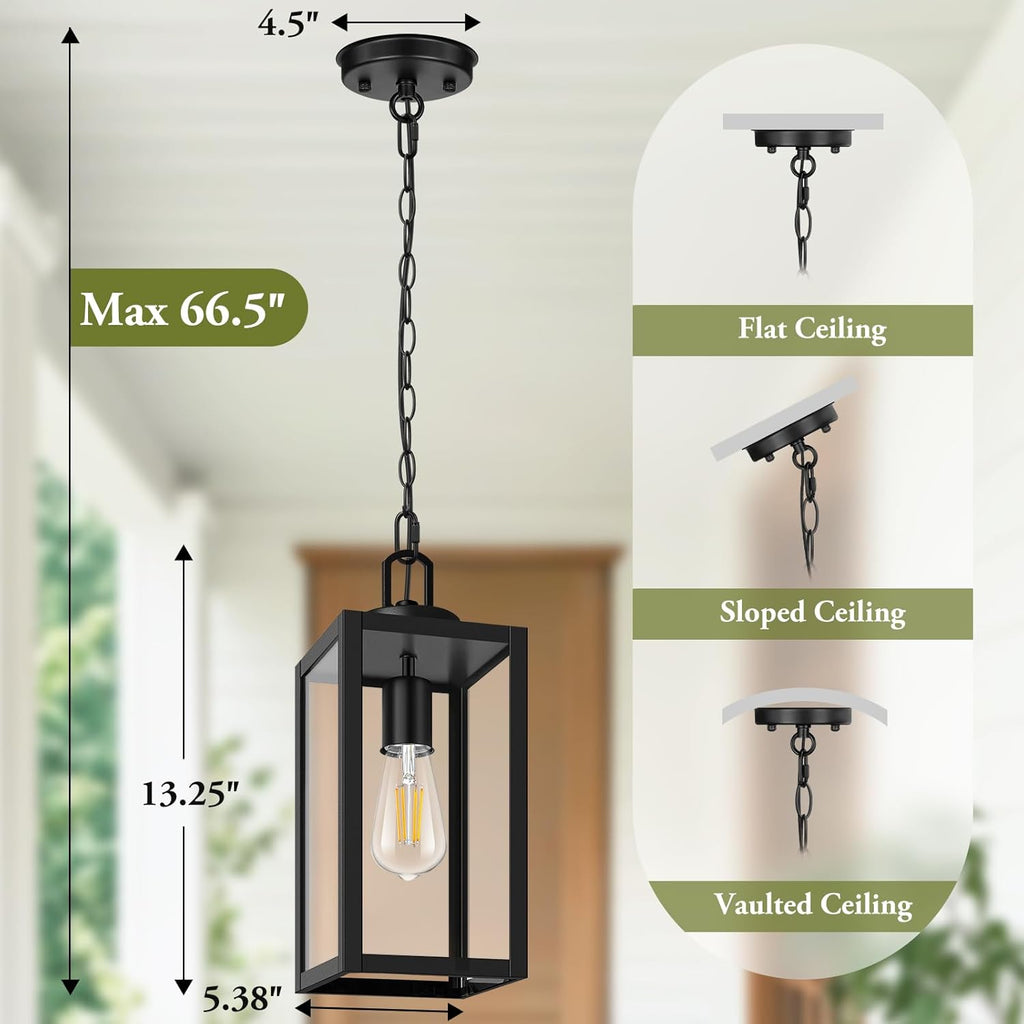 1-Pack Outdoor Pendant Light, 13” Modern Hanging Lantern Light for Outside