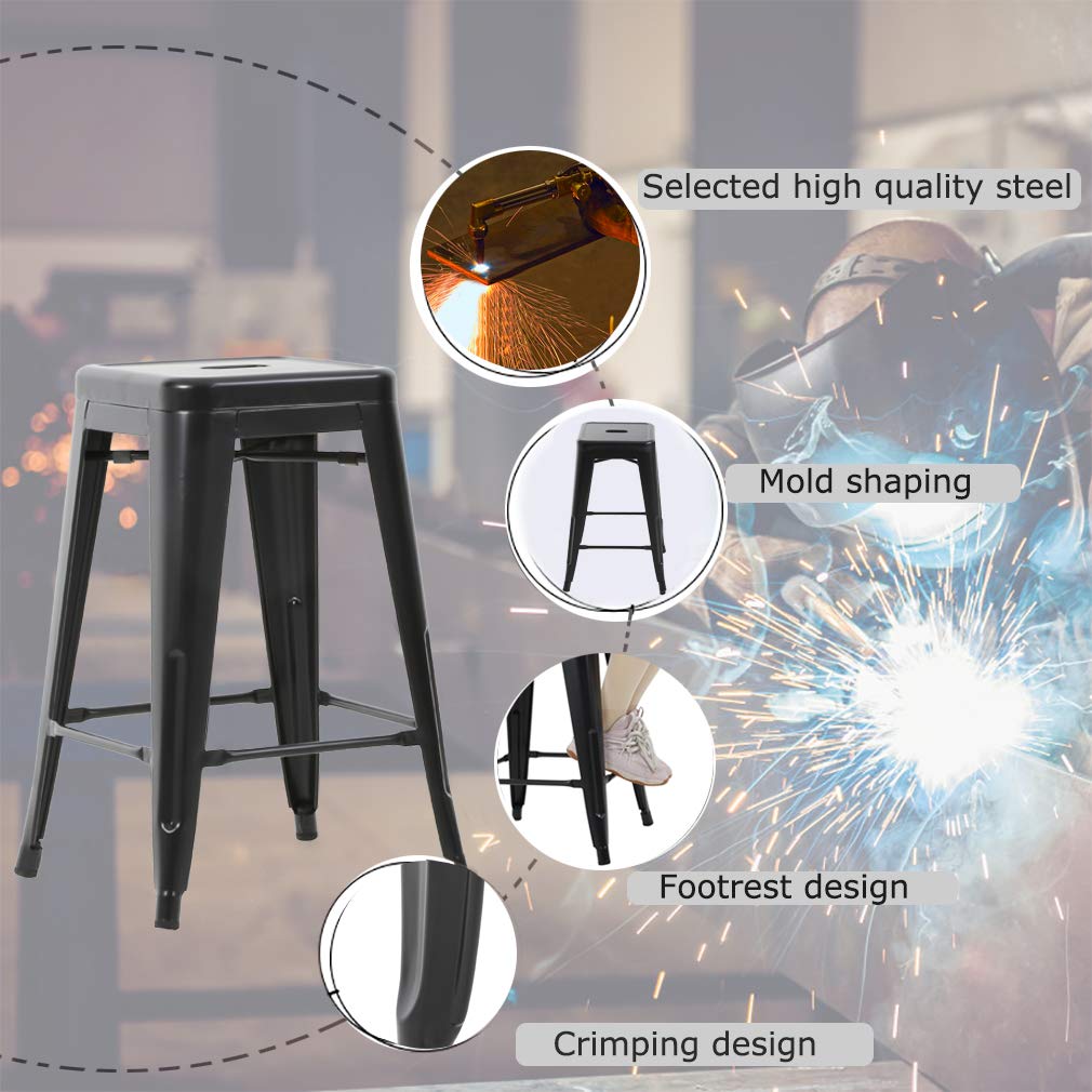 Bar Stools Set of 4 Counter Stool Metal Bar Stools 30 Inches Height Industrial Bar Chairs Patio Stool Stackable