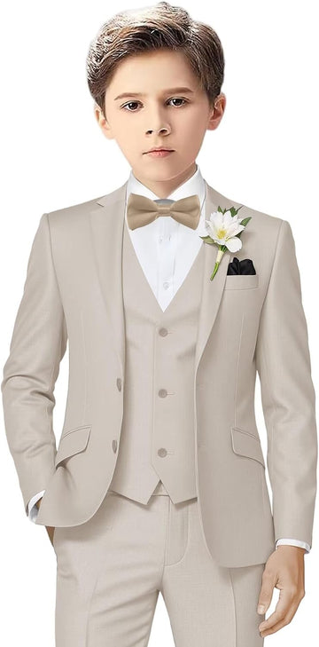 Boys 4 Piece Tuxedo Suit Vest Pants Bow Tie Set Formal Dress Clothes