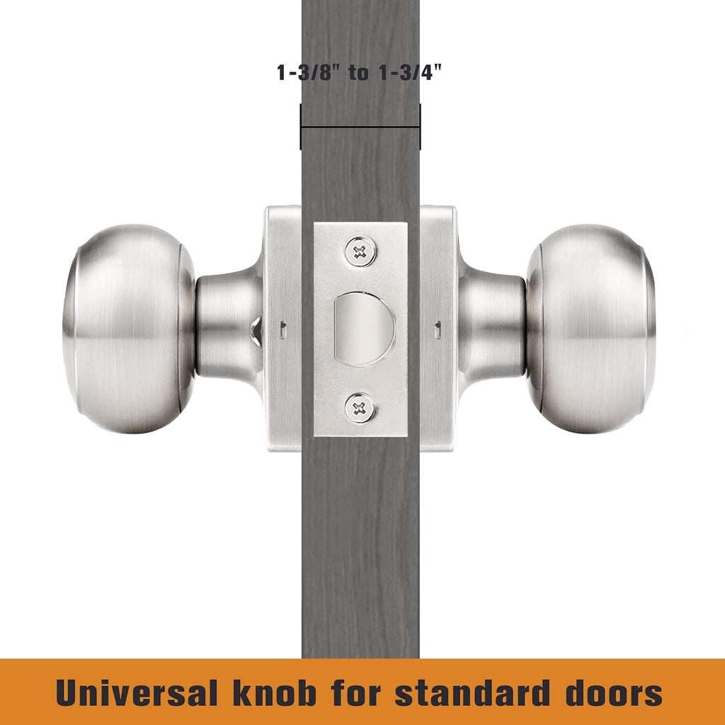 Square Doorknobs Passage Door Knobs Handles, Closet Door Knob, Brushed Nickel Interior Door Knob Storeroom, Stainless